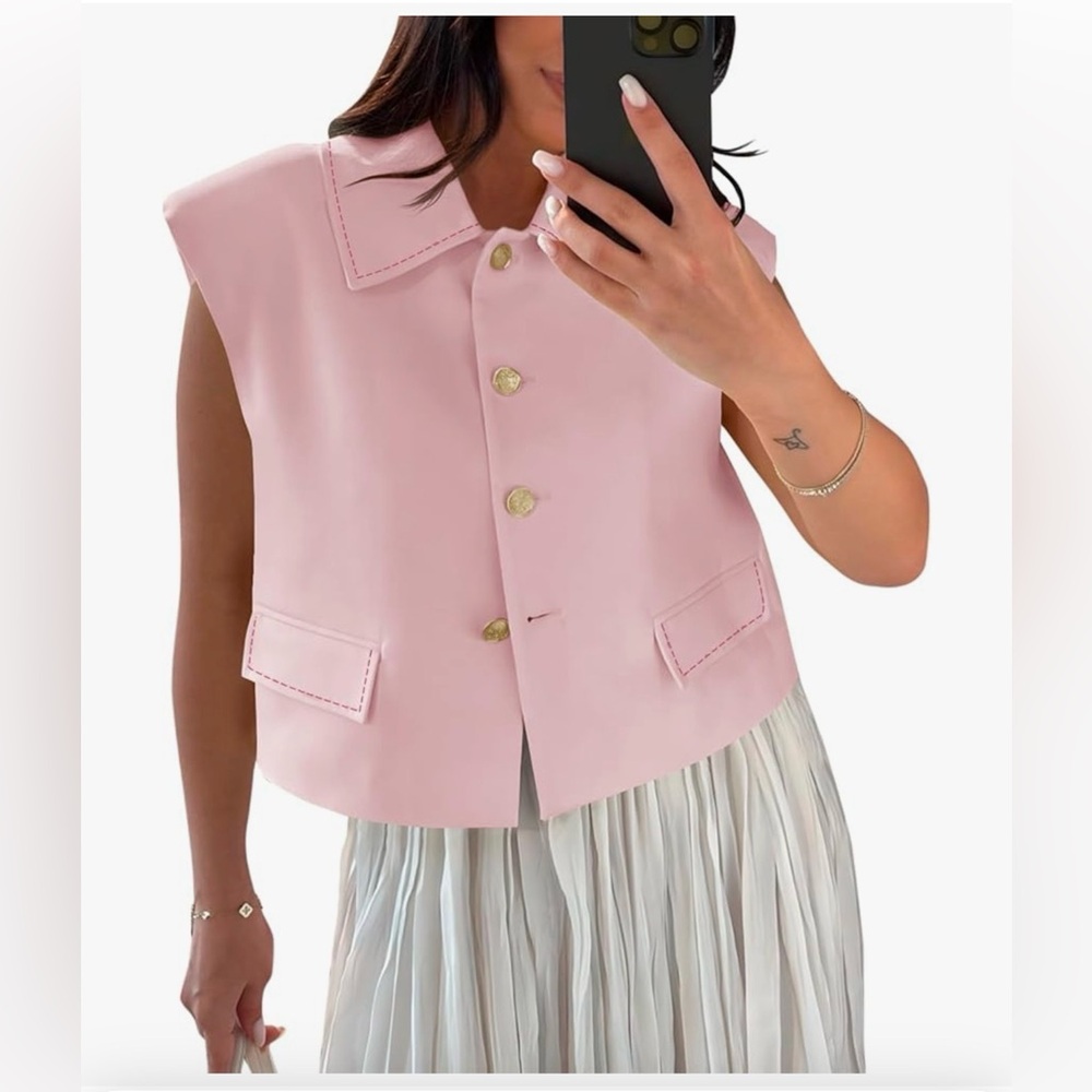 NWT PINK VEST CROP BLAZER-S